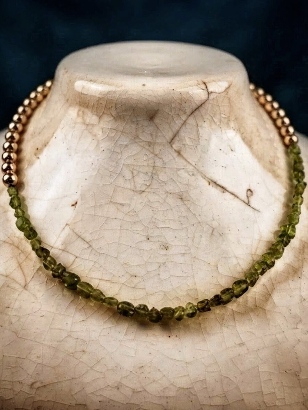 Genuine Green Peridot Freeform Stones In Artisan-Made Dainty Choker Necklace